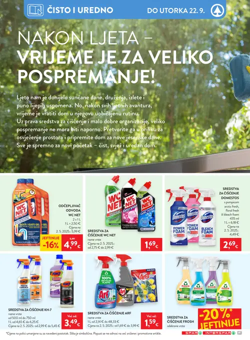 Spar katalog — stranica 32: WC NET ODČEPLJIVAČ VODOVA WC NET, WC NET SREDSTVA ZA ČIŠĆENJE WC NET, Domestos SREDSTVA ZA ČIŠĆENJE DOMESTOS, KH-7 SREDSTVA ZA ČIŠĆENJE KH-7 (vrijedi 16. 09. 2026.–22. 09. 2026.)