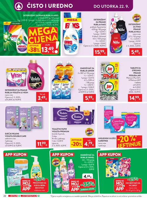 Spar katalog — stranica 34: Nila Deterdžent za fino pranje rublja Nila, Jar Tablete za strojno posuđa Jar, Ariel Deterdžent za pranje rublja Ariel, Violeta Toaletni papir Violeta Premium (vrijedi 16. 09. 2026.–22. 09. 2026.)
