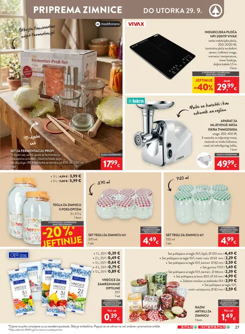 Spar katalog — stranica 38: VIVAX INDUKCIJSKA PLOČA HPI-2001TP VIVAX, TEGLA ZA ZIMNICU S POKLOPCEM, TEGLA ZA ZIMNICU S POKLOPCEM, Iskra APARAT ZA MLJEVENJE MESA ISKRA THMGD500A (vrijedi 16. 09. 2026.–22. 09. 2026.)
