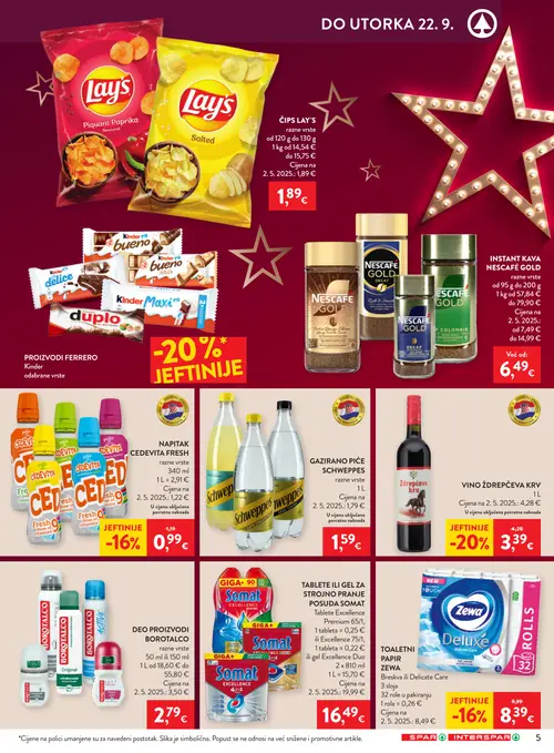 Spar katalog — stranica 5: Vino Ždrepčeva krv, Cedevita Fresh razne vrste, Zewa Toaletni papir Zewa (vrijedi 16. 09. 2026.–22. 09. 2026.)