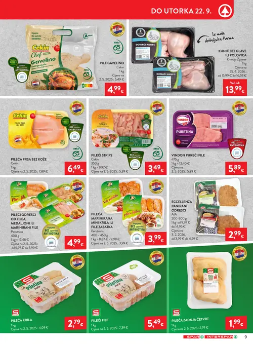 Spar katalog — stranica 9: VINDON PUREĆI FILE, Cekin PILEĆI STRIPS, BUDGET PILEĆA KRILA, BUDGET PILEĆA ZADNJA ČETVRT (vrijedi 16. 09. 2026.–22. 09. 2026.)