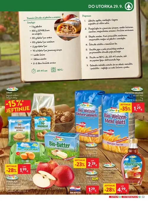 Spar katalog — stranica 13: Natur pur PŠENIČNO BRAŠNO, Natur pur Bio-Svježa jaja, Natur pur Javorov sirup, Natur pur Bio-Maslac (vrijedi 23. 09. 2026.–29. 09. 2026.)