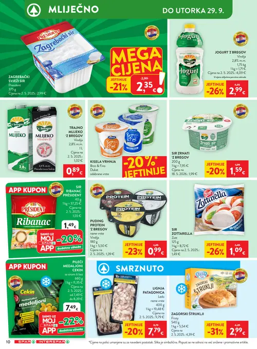 Spar katalog — stranica 16: Frozy ZAGORSKI ŠTRUKLI, Zott SIR ZOTTarella, Vindija JOGURT 'Z BREGov, Ledoo LIGNJA PATAGONICA (vrijedi 23. 09. 2026.–29. 09. 2026.)