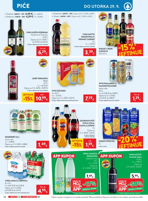 Spar katalog — stranica 22: Gazirano piće Coca-Cola, Fanta ili Sprite, Badel Liker Teranino (vrijedi 23. 09. 2026.–29. 09. 2026.)