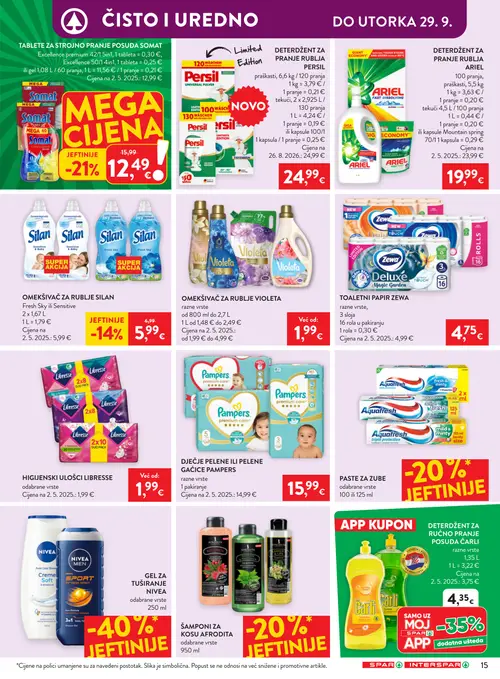 Spar katalog — stranica 23: Somat TABLETE ZA STROJNO PRANJE POSUĐA SOMAT, Silan OMEKŠIVAČ ZA RUBLJE SILAN (vrijedi 23. 09. 2026.–29. 09. 2026.)