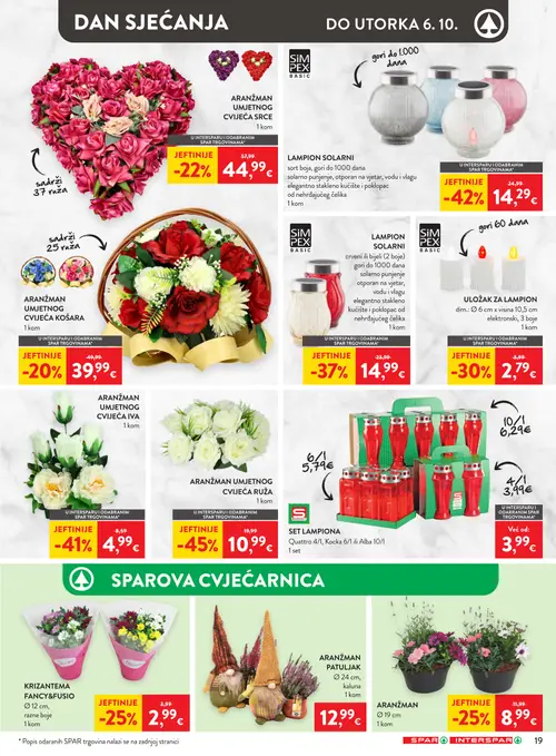 Spar katalog — stranica 28: ARANŽMAN UMJETNOG CVIJEĆA RUŽA, SIM PEX LAMPION SOLARI, ARANŽMAN UMJETNOG CVIJEĆA IVA, SIM PEX LAMPION SOLARI (vrijedi 23. 09. 2026.–29. 09. 2026.)