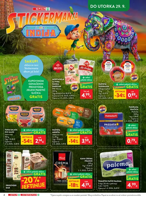 Spar katalog — stranica 4: Rio Mare Tuna salata Rio Mare razne vrste, Paloma Toaletni papir, Podravka Pašteta, Podravka Pasirana rajčica (vrijedi 23. 09. 2026.–29. 09. 2026.)