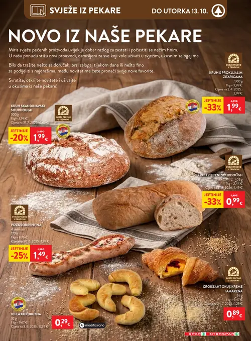 Spar katalog — stranica 12: KRUH PLETENI SOURDOUGH, KIFLA KUKURUZNA, PIZZA SORRENTINA, KRUH SKANDINAVSKI SOURDOUGH (vrijedi 07.10.–13.10.2026.)