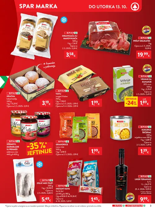 Spar katalog — stranica 3: SPAR VRHNJE ZA KUHANJE 20% m.m., SPAR LIKER TERANINO (vrijedi 07.10.–13.10.2026.)