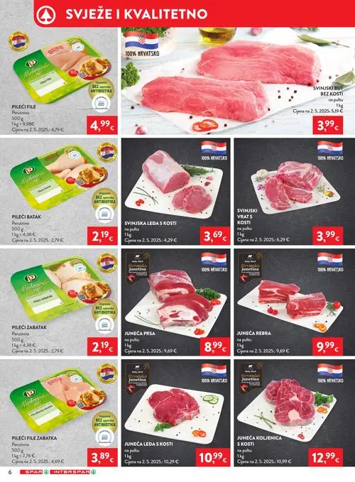 Spar katalog — stranica 8: Medimursko pile Pileći zabatak, Juneća koljenica s kosti, Baby Beef Hrvatska junetina Juneća prsa (vrijedi 07.10.–13.10.2026.)