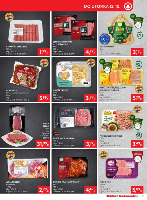 Spar katalog — stranica 9: Tann RUMP STEAK, ČEVAČIĆI EASY GRILL, SPAR PLJEKSAVICA SA SIROM, AVE SVINJSKI VRAT MARINIRANI (vrijedi 07.10.–13.10.2026.)