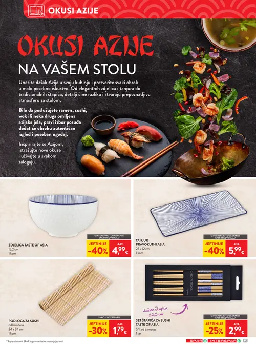 Spar katalog — stranica 4: ZDJELICA TASTE OF ASIA, TANJUR PRAVOKUTNI ASIA, PODLOGA ZA SUSHI, SET ŠTAPIĆA ZA SUSHI TASTE OF ASIA (vrijedi 14.10.–20.10.2026.)