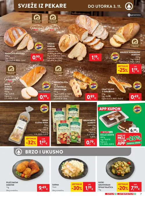 Spar katalog — stranica 10: Klara KRUH ZLATNA KORA, SARMA, KRUŠČIĆ KUKURUZNI MIJEŠANI, NJOKI GRATINIRANI ŠPINAT RAJČICA (vrijedi 28.10.–04.11.2026.)