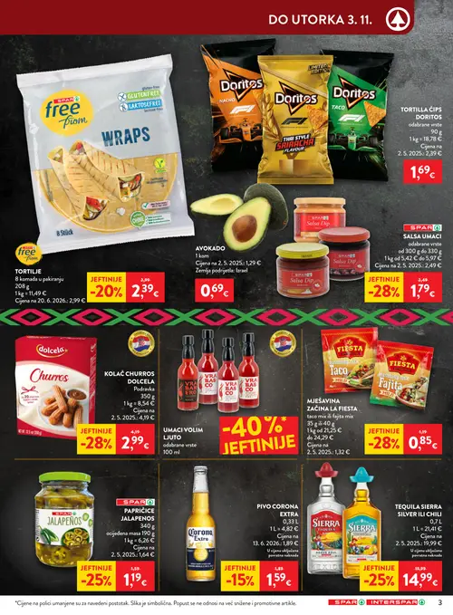Spar katalog — stranica 3: La Fiesta MJEŠAVINA ZAČINA LA FIESTA, UMACI VOLIM LJUTO, SPAR SALSA UMACI, SIERRA TEQUILA SIERRA SILVER ILI CHILI (vrijedi 28.10.–04.11.2026.)