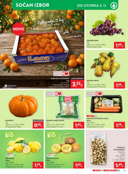 Spar katalog — stranica 6: GROŽĐE ROSE, SPAR Natur pur BIO KIVI ZLATNI, SPAR Natur pur BIO LIMUN, DOMAĆA MANDARINA (vrijedi 28.10.–04.11.2026.)