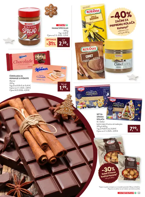 Spar katalog — stranica 4: SPAR Namaz Speculas, Dr. Oetker Božićni keksi ili kućica od medenjaka, Manner Feinste Eierbiskuits, Kolač Princes krafne Pavone (vrijedi 07.10.–15.12.2026.)