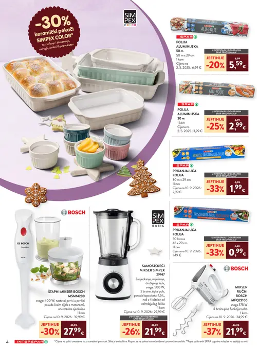 Spar katalog — stranica 6: BOSCH MIKSER RUČNI BOSCH MFQ22100, SPAR PRIJANJAJUĆA FOLIJA 50 listova 45 x 29 cm, SPAR PRIJANJAJUĆA FOLIJA 30 m x 29 cm, BOSCH ŠTAPNI MIKSER BOSCH MSM14200 (vrijedi 07.10.–15.12.2026.)