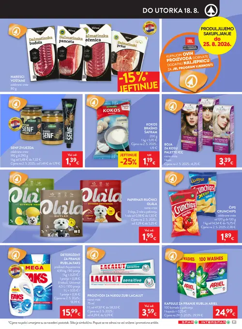 Spar katalog — stranica 21: SAFRAM KOKOS BRAŠNO, Crunchips ČIPS CRUNCHIPS odabrane vrste, Palette BOJA ZA KOSU PALETTE ICC razne vrste, ARIEL KAPSULE ZA PRANJE RUBLJA ARIEL (vrijedi 12. 08. 2026.–18. 08. 2026.)