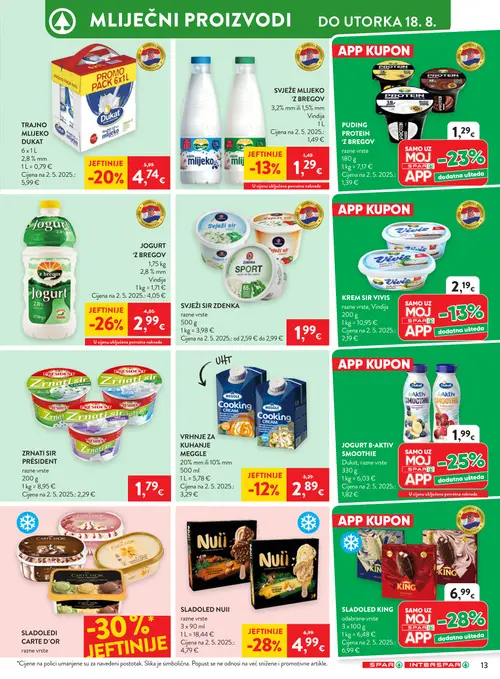 Spar katalog — stranica 24: NUIJ SLADOLED NUIJ razne vrste, 'Z BREGOV JOGURT 'Z BREGOV, Dukat TRAJNO MLIJEKO DUKAT, SVJEŽE MLIJEKO 'Z BREGOV (vrijedi 12. 08. 2026.–18. 08. 2026.)