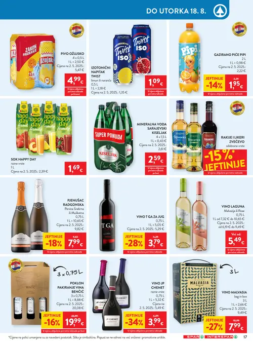 Spar katalog — stranica 27: JP Chenet Vino JP Chenet razne vrste, TGA Vino Tga za jug, Malvasia Vino Malvasia, Radgonska Pjenušac Radgonska Penina Srebrna ili Muškatna (vrijedi 12. 08. 2026.–18. 08. 2026.)