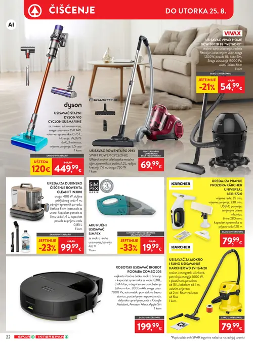 Spar katalog — stranica 36: SIMPEX AKU RUČNI USISAVAČ SIMPEX, ROWENTA UREĐAJ ZA DUBINSKO ČIŠĆENJE ROWENTA CLEAN IT IN3010, VIVAX USISAVAČ VIVAX HOME VCW-2002B B2 "WET&DRY", dyson USISAVAČ ŠTAPNI DYSON V10 CYCLON SUBMARINE (vrijedi 12. 08. 2026.–18. 08. 2026.)