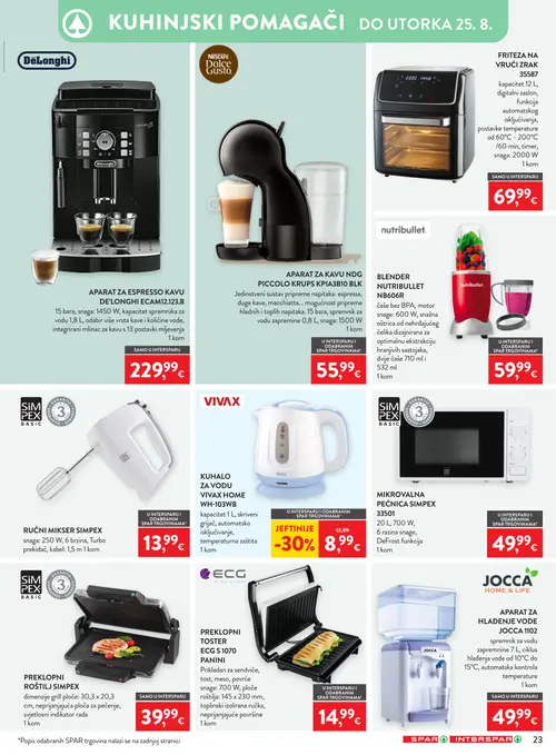 Spar katalog — stranica 37: Vivax KUHALO ZA VODU VIVAX HOME WH-103WB, De'Longhi APARAT ZA ESPRESSO KAVU DE'LONGHI ECAM12.123.B, APARAT ZA KAVU NDG PICCOLO KRAUPS KP1A3B10 BLK, FRITEZA NA VRUĆI ZRAK (vrijedi 12. 08. 2026.–18. 08. 2026.)