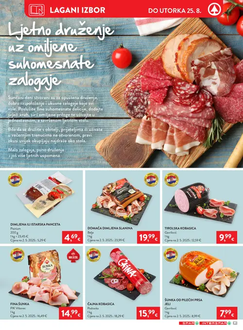 Spar katalog — stranica 10: Gavrlović ŠUNKA OD PILEĆIH PRSA JELI, Podravka ČAJNA KOBASICA, PIK Vrbovec FINA ŠUNKA, Gavrlović TIROLSKA KOBASICA (vrijedi 19. 08. 2026.–25. 08. 2026.)