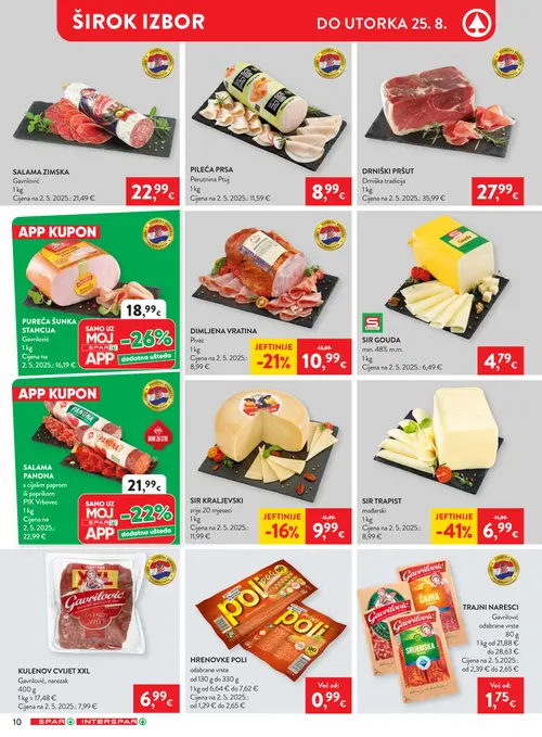 Spar katalog — stranica 11: mađarski SIR TRAPIST, Gavriloivć TRAJNI NARESCI, BUDGET SIR GOUDA, Perutnina Ptuj PILEĆA PRSA (vrijedi 19. 08. 2026.–25. 08. 2026.)
