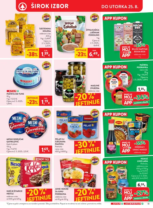 Spar katalog — stranica 13: TJESTENINA KOLEDA, ŽITNA KAŠICA LJEŠNJAK ČOKOLINO, SPAR PAŠTETA OD TUNE (vrijedi 19. 08. 2026.–25. 08. 2026.)