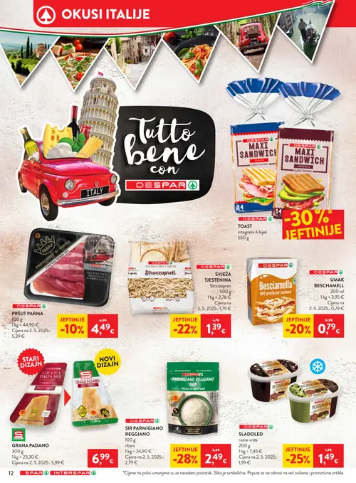 Spar katalog — stranica 14: DESPAR SIR PARMIGIANO REGGIANO ribani, DESPAR SLADOLED razne vrste, DESPAR SVJEŽA TJESTENINA Strozzapreti, DESPAR UMAK BESCHAMELL (vrijedi 19. 08. 2026.–25. 08. 2026.)