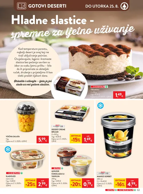 Spar katalog — stranica 17: DESPAR SLADOLED razne vrste, SPAR MOUSSE ČOKOLADA ILI VANILIJA, SPAR PREMIUM MANGO SORBET, SPAR PREMIUM DESERT CREME BRULEE (vrijedi 19. 08. 2026.–25. 08. 2026.)