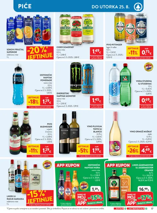 Spar katalog — stranica 23: PLUVIUM VINO PLUVIUM TINTO ILI BLANCO, MONSTER ENERGETSKI NAPITAK MONSTER, VINO ORMOŽ MUŠKAT, VODA STUDENA ILI STUDENAC (vrijedi 19. 08. 2026.–25. 08. 2026.)