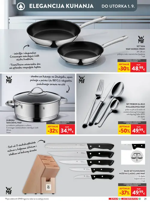 Spar katalog — stranica 35: WMF SET PRIBOR ZA JELO PHILADELPHIA WMF, WMF BLOK SET KUHINJSKIH NOŽEVA CLASSIC LINE WMF, WMF DUBOKA TAVA DEVIL WMF, WMF SET TAVA WMF NORDIC PROFI 24 i 28 cm (vrijedi 19. 08. 2026.–25. 08. 2026.)