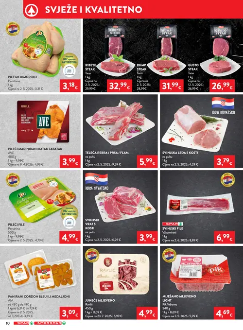 Spar katalog — stranica 12: TELEĆA REBRA / PRSA / FLAM, SVINJSKI VRAT S KOSTI, Pik Vrbovec MIJEŠANO MLJIVENO LIGHT, SPAR SVINJSKI FILE (vrijedi 26. 08. 2026.–01. 09. 2026.)