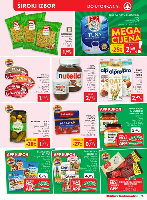 Spar katalog — stranica 21: Lino Žitarice Lino Pillows, Alpro Blijni napitak Alpro odabrane vrste, Doora Krastavci, Gavrilo Pašteta čajna, jetrena ili pikant (vrijedi 26. 08. 2026.–01. 09. 2026.)