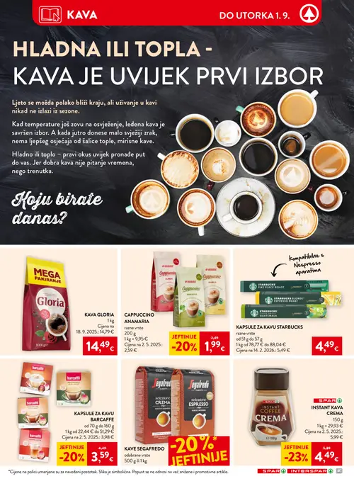 Spar katalog — stranica 24: Anamaria CAPPUCCINO ANAMARIA razne vrste, Barcaffè KAPSULE ZA KAVU BARCAFFE razne vrste (vrijedi 26. 08. 2026.–01. 09. 2026.)