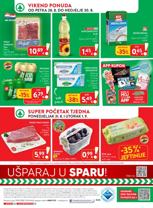 Spar katalog — stranica 33: Domaća šljiva, Sensodyne Zubna pasta, Budget Kristallzucker, Pan Pivo Pan lager ili zlatni (vrijedi 26. 08. 2026.–01. 09. 2026.)