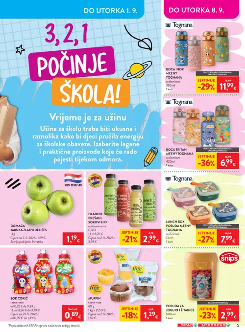 Spar katalog — stranica 5: Tognana BOCA TRITAN MEENY TOGNANA, Tognana BOCA INOX MEENY TOGNANA, Tognana LUNCH BOX POSUDA MEENY TOGNANA, snips POSUDA ZA JOGURT I ŽITARICE (vrijedi 26. 08. 2026.–01. 09. 2026.)