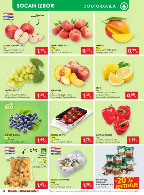 Spar katalog — stranica 10: DOMAĆA JABUKA GALA, RAJČICA KOKTEL, LIMUN, NEKTARINA (vrijedi 02.09.–08.09.2026.)