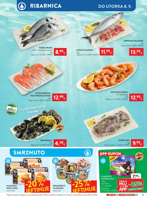 Spar katalog — stranica 11: ODREZAK PALAIDE, BEN&JERRY'S SLADOLEDI, SVJEŽI ODREZAK ATLANTSKOG LOSOSA, SVJEŽA ORADA (vrijedi 02.09.–08.09.2026.)