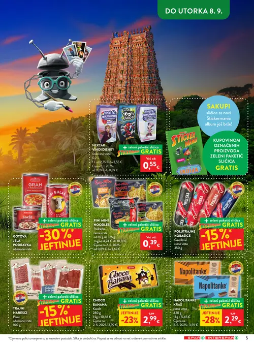 Spar katalog — stranica 5: NAPOLITANKE KRAŠ razne vrste, KANDIT Choco Banana, PODRAVKA HAŠE GOVEĐE, PODRAVKA GRAH s kobasicom (vrijedi 02.09.–08.09.2026.)