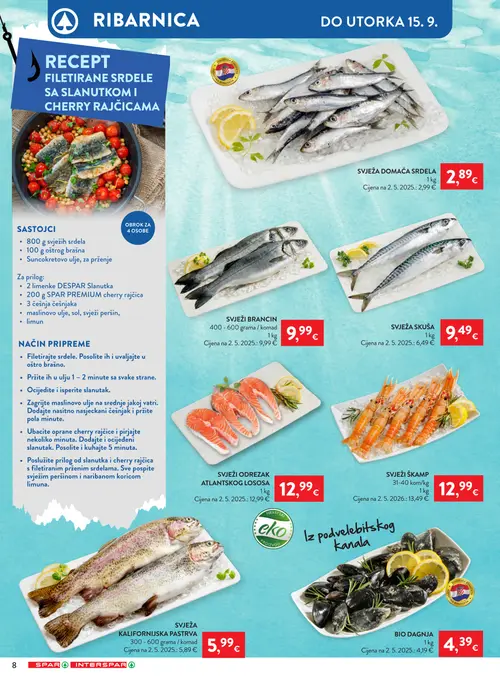 Spar katalog — stranica 10: SVJEŽI ŠKAMP, SVJEŽA DOMAĆA SRDELA (vrijedi 09. 09. 2026.–15. 09. 2026.)