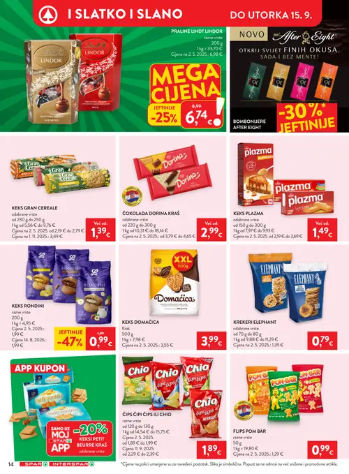 Spar katalog — stranica 21: Rondini KEKS RONDINI, Lindt PRALINE LINDT LINDOR, After Eight BOMBONIJERE AFTER EIGHT, KEKS GRAN CEREALE (vrijedi 09. 09. 2026.–15. 09. 2026.)