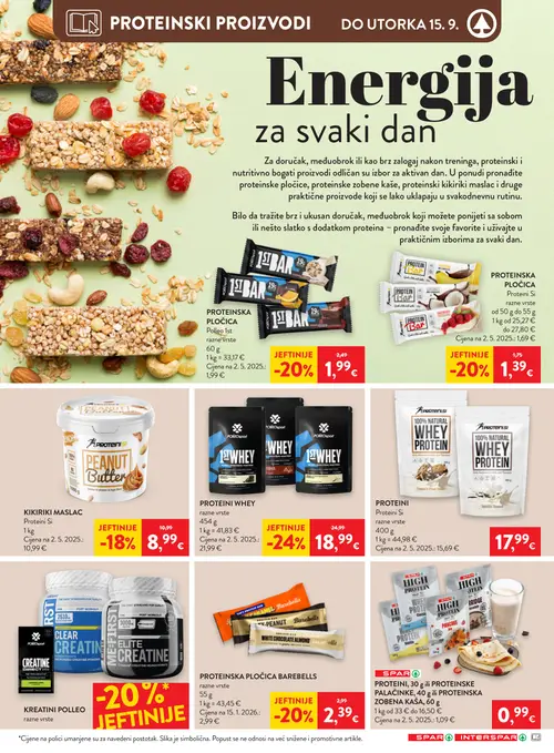 Spar katalog — stranica 24: Polleo sport PROTEINI WHEY razne vrste, Proteini Si PROTEINSKA PLOČICA proteini si razne vrste, Polleo 1st PROTEINSKA PLOČICA POLLEO 1ST razne vrste, Barebells PROTEINSKA PLOČICA BAREBELLS razne vrste (vrijedi 09. 09. 2026.–15. 09. 2026.)