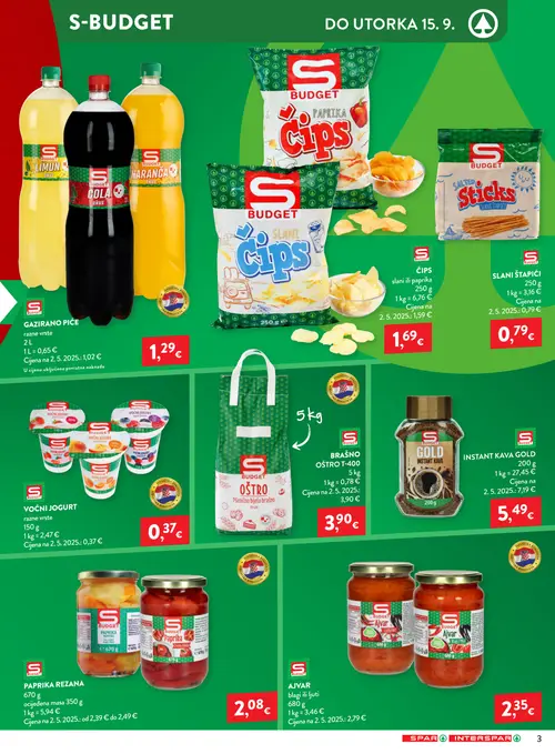 Spar katalog — stranica 3: S-BUDGET AJVAR blagi ili ljuti, S-BUDGET PAPRIKA REZANA (vrijedi 09. 09. 2026.–15. 09. 2026.)