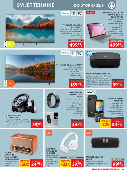 Spar katalog — stranica 30: VINCENT RETRO BLUETOOTH RADIO VINCENT JB-1200 FOREVER, JBL BLUETOOTH SLUŠALICE JBL TUNE 530BT, MEANIT MOBITEL MEANIT SENIOR 20, Hisense TV LED HISENSE 65A7S 4K UHD SMART TV (vrijedi 09. 09. 2026.–15. 09. 2026.)
