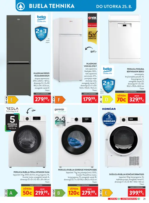 Spar katalog — stranica 35: gorenje PERILICA RUBLJA GORENJE W3N G PI72SB, TESLA PERILICA RUBLJA TESLA WF61031K SLIM, beko PERILICA POSUĐA BDFN16431W BEKO, beko HLADNJAK BEKO RCSA300K40GN (vrijedi 12. 08. 2026.–18. 08. 2026.)