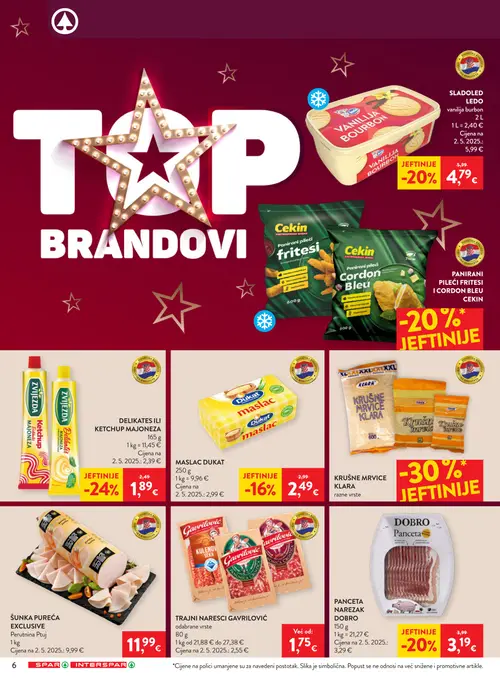 Spar katalog — stranica 6: ZVIJEZDA DELIKATES ILI KETCHUP MAJONEZA, DOBRO PANCETA NARE differ, LEDO SLAĐOLED VANILIJA BOURBON, DUKAT MASLAC (vrijedi 12. 08. 2026.–18. 08. 2026.)