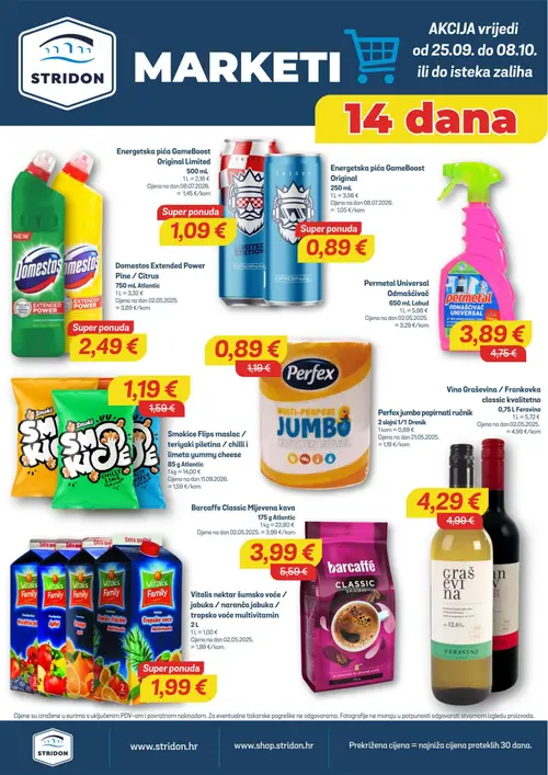 Stridon katalog — stranica 2: Barcaffè Classic Mljevena kava, Smoki Smokice Flips maslac / teriyaki piletina / chili i limeta yummy cheese, Perfex jumbo papirnati ručnik, Permetal Universal Odmašćivač (vrijedi 25. 09. 2026.–08. 10. 2026.)