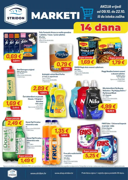 Stridon katalog — stranica 2: Čarli Čari deterdžent za posude Classic / Original / Kamilica, Fruc piće multivitamin / naranča, Podravka Senf Estragon original, Perfex Kuhinjski ručnici Boni Perfex (vrijedi 09.10.–22.10.2026.)